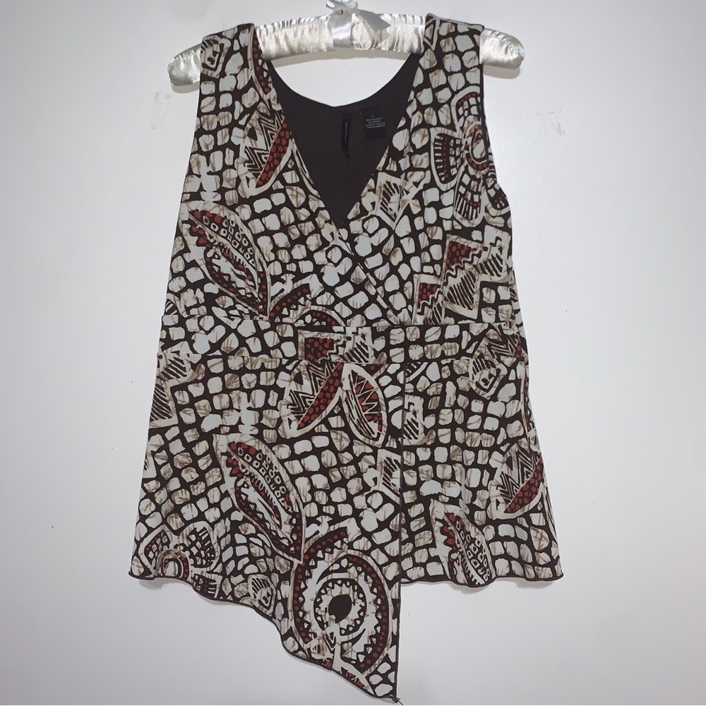 New Directions Geometric Print Sleeveless Blouse - Black Brown bohemian Large
